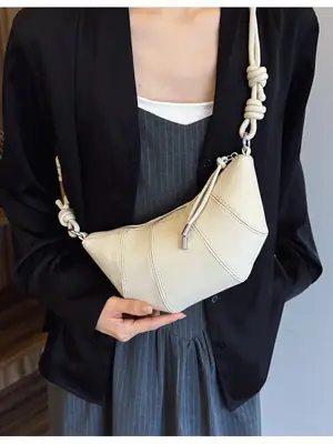 Women's Cream Crossbody Bag with Pearl Chain