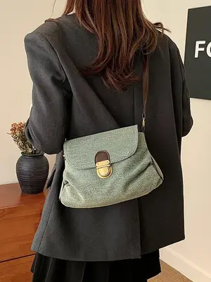 Women Crossbody Bag Green Denim Shoulder Underarm