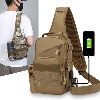 Men Tactical Shoulder Bag Tan Multi-Use Travel Cycling Backpack