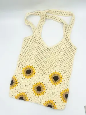 Sunflower Crochet Shoulder Tote Bag for Women