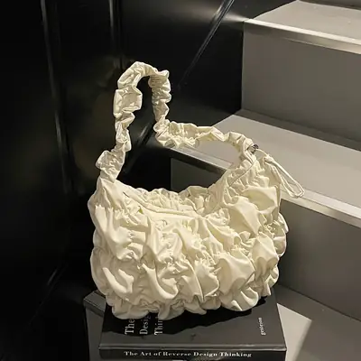 Korean Style Pleated Shoulder Bag Cream 2025