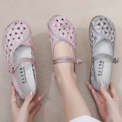 Pink Chinese Style Hollow-out Sandals for Women
