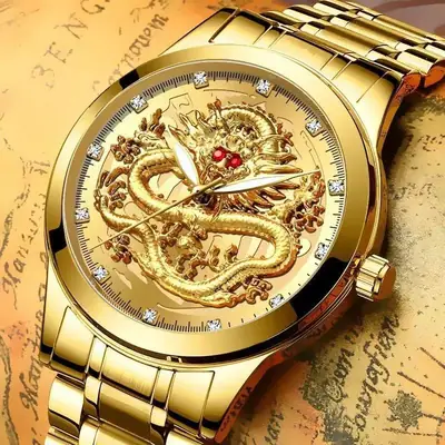 Luminous Gold Dragon Watch for Men