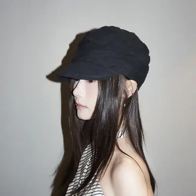 Women Black Cotton Linen Cap Spring Summer Forward