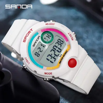 Sanda Cool Black Digital Sports Watch for Men Women