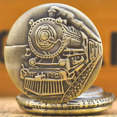 Steam Locomotive Pocket Watch with Chain Strap
