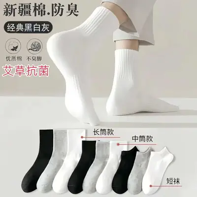 Mid-Socks Ins Casual All-Match Solid Color Socks Men's Anti-Slip Anti-Bacterial Sports Socks High-Elastic Foot-Resistant Cotton Socks