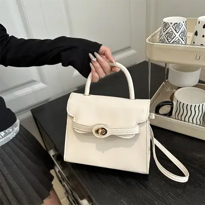 White Korean Style Square Handbag 2025 Spring