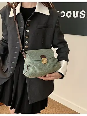 Korean-style Crossbody Bag Women Green Denim Square Design