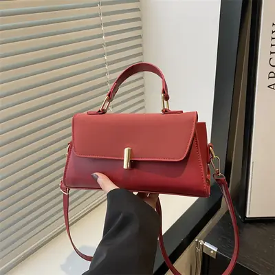 Red Textured Women's Crossbody Bag with Gold Clasp