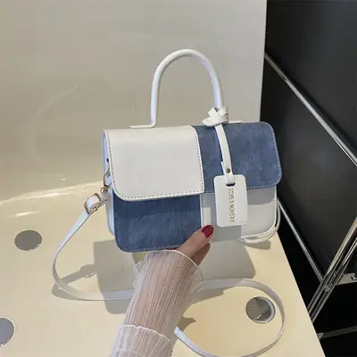 Women's Blue White Stitched Shoulder Messenger Bag