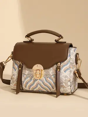Retro Style Women's Shoulder Bag Brown Patterned Large Capacity