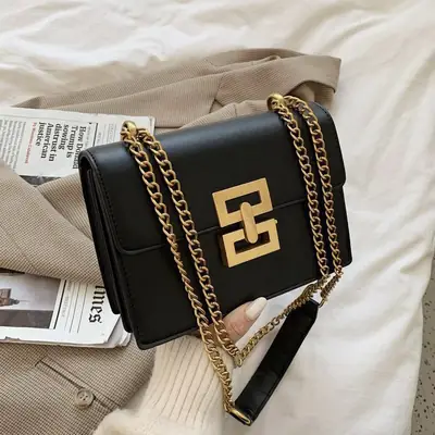 Black Gold Chain Shoulder Bag for Women