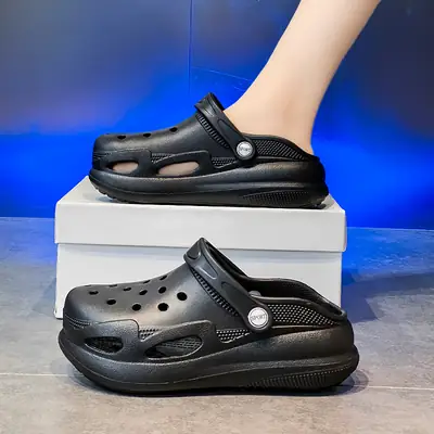 Women's Black Croc Sandals with Thick Sole