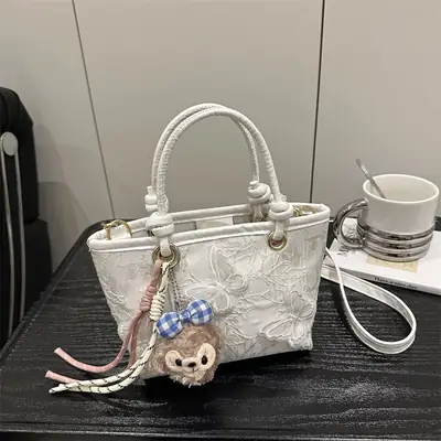 Women's White Embroidered Bow Shoulder Bag 2025