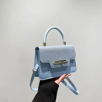 Light Blue 2025 Style Crossbody Bag with Gold Clasp