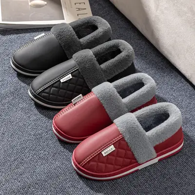 Women's Fleece Lined Cotton Slippers Black Winter Warm