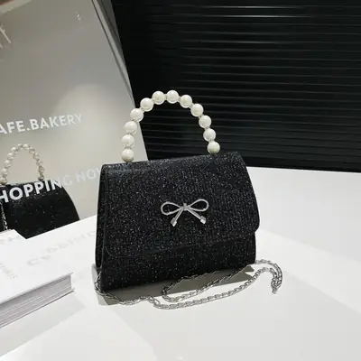 Black Pearl Handheld Shoulder Bag for Women