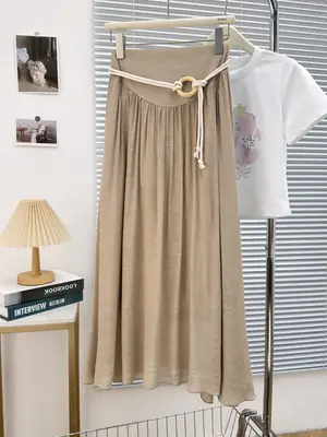 With Belt Drapey Zen Cotton Linen Skirt Large Hem