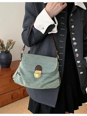 Green Leather Crossbody Bag for Women Korean Style