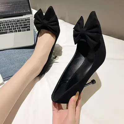 Black Big Bow Stiletto Heels for Women 2026