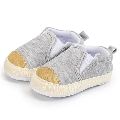 Grey Canvas Slip-On Baby Shoes with Soft Sole