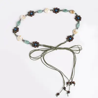 Bohemian Waist Rope with Blue Floral Knots