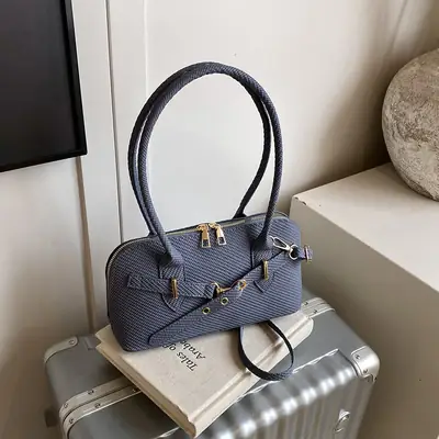 Women's Cross-Border Shoulder Bag Blue Striped Large Capacity