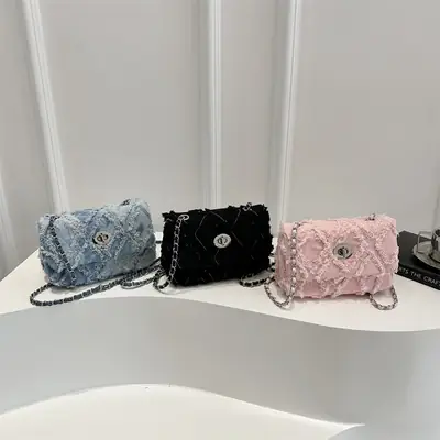 2025 Spring Shoulder Bag Denim Chain Flip Small Square
