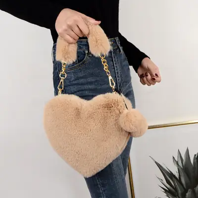 Heart Shaped Plush Bag for Women Shoulder Crossbody Large Capacity