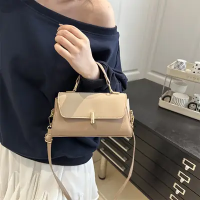 Women's Beige Leather Crossbody Bag 2025 Summer