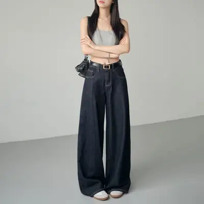 Vintage High-Waist Wide Leg Jeans Dark Blue 2025