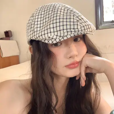 Korean Style Plaid Forward Hat for Girls