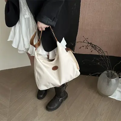 Women's Cream Oxford Tote Bag Single Shoulder Commuter Bag