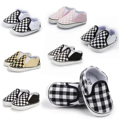 Baby Checkered Sloper Shoes Pink White 0-1Yr Soft Sole