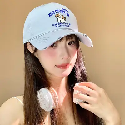 Women Poodle Embroidered White Cap with Glasses