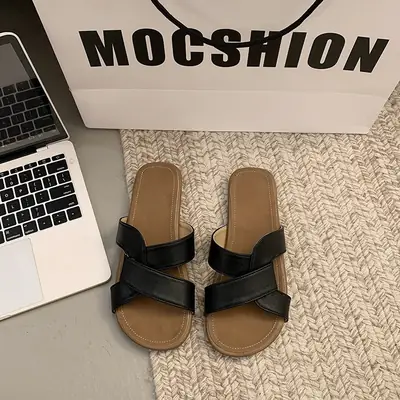 Women's White Cross Strap Flat Slippers 2025