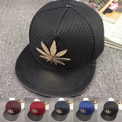 Men Women Blue Mesh Cap with Gold Leaf Design