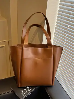 Women Large Capacity Tote Bag Brown Leather 2026
