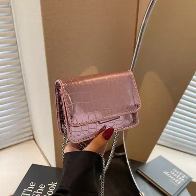 Pink Croc Leather Crossbody Bag for Women