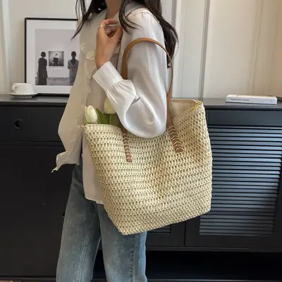 Straw Woven Shoulder Bag 2025 Summer Large Capacity