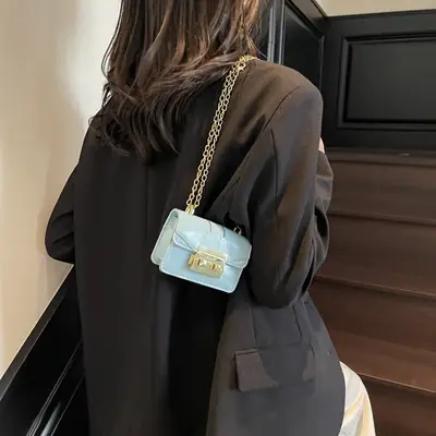 Light Blue Chain Crossbody Bag for Women