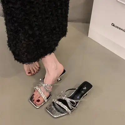 Fairy Rhinestone High Heel Sandals Black