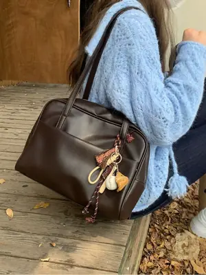 2025 Korean Style Large Cap Bag Brown Leather