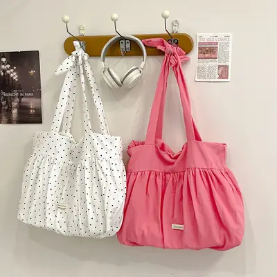 Women's Korean Style Pleated Shoulder Bag Pink White