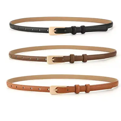 Women's Long Buckle Leather Belt White Brown