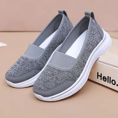 Grey Mesh Slip-On Casual Shoes for Women
