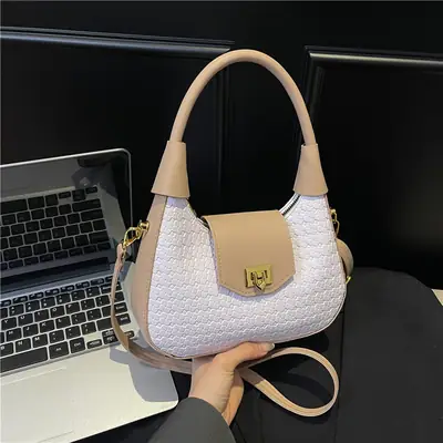 Women's French Crescent Shoulder Bag Beige White 2025