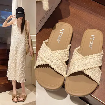 Women's Cross New Flat Sandals Brown All Match
