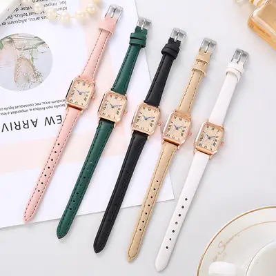 Women's Green Leather Roman Numeral Watch